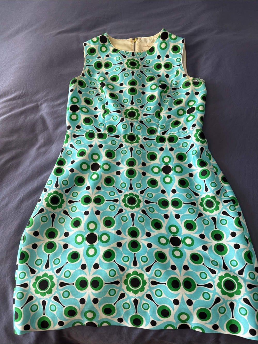 KATE SPADE Green & Aqua Geometric Fit-and-Flare Dress